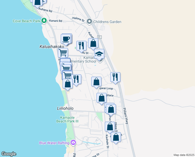 map of restaurants, bars, coffee shops, grocery stores, and more near 38 Laukahi Street in Kihei