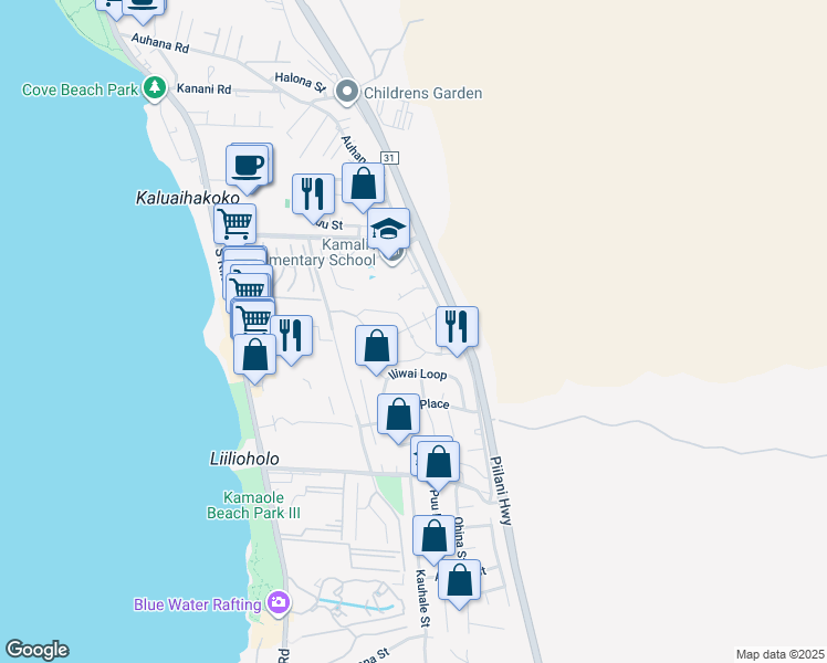 map of restaurants, bars, coffee shops, grocery stores, and more near 81 Laukahi Street in Kihei