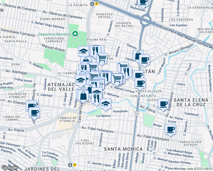 map of restaurants, bars, coffee shops, grocery stores, and more near Calle Ramón Corona in Zapopan