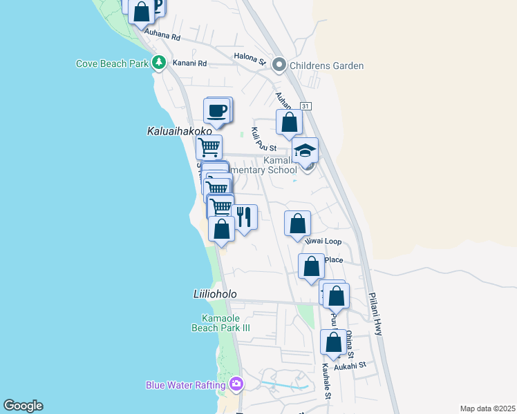 map of restaurants, bars, coffee shops, grocery stores, and more near Alaku Place in Kihei