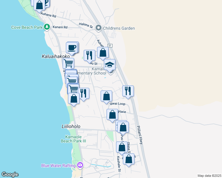 map of restaurants, bars, coffee shops, grocery stores, and more near 56 Laukahi Street in Kihei