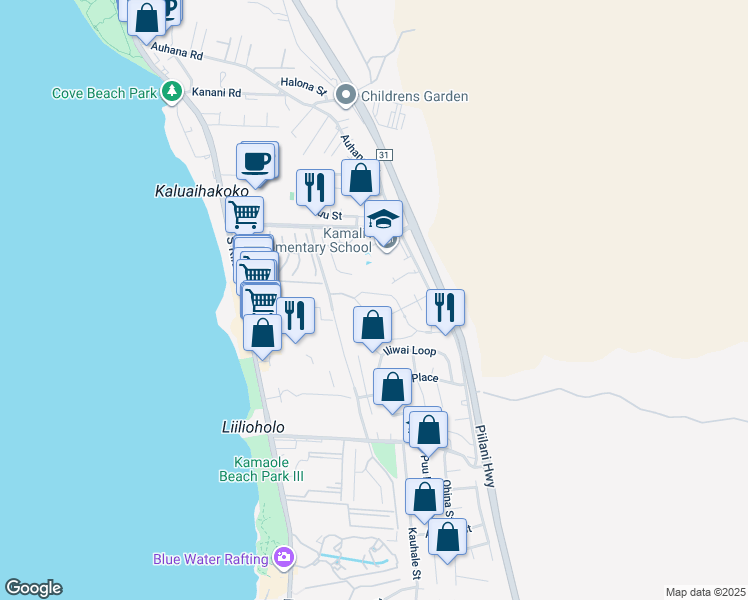 map of restaurants, bars, coffee shops, grocery stores, and more near 30 Laukahi Street in Kihei
