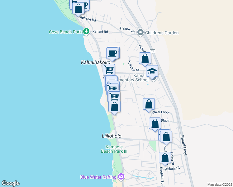 map of restaurants, bars, coffee shops, grocery stores, and more near 2387 South Kihei Road in Kihei