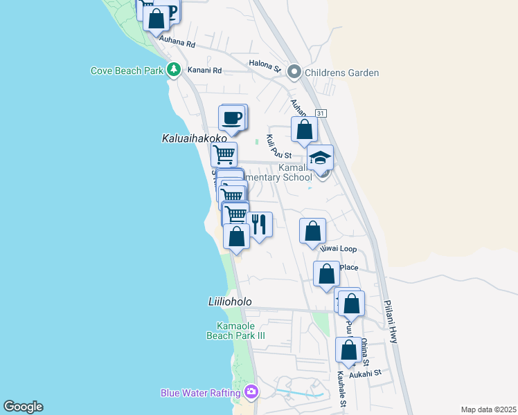 map of restaurants, bars, coffee shops, grocery stores, and more near 2387 South Kihei Road in Kihei