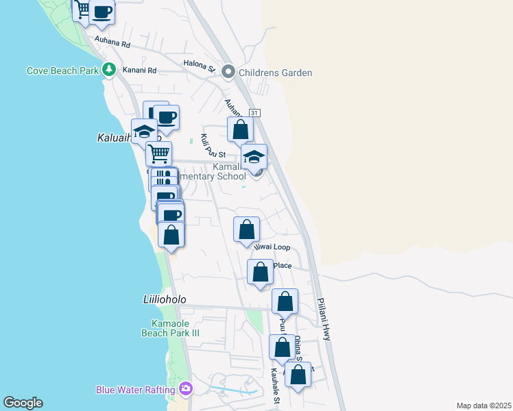 map of restaurants, bars, coffee shops, grocery stores, and more near 45 Laukahi Street in Kihei