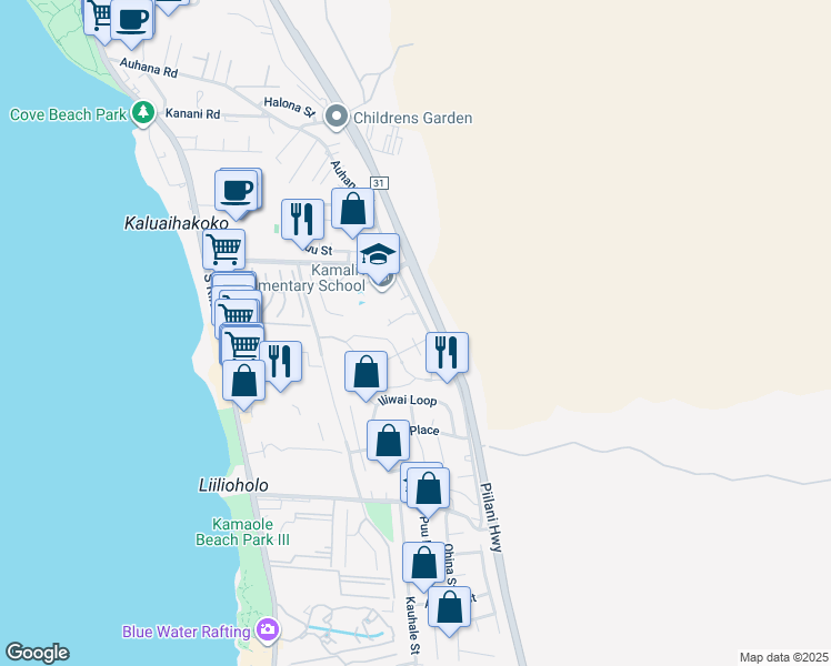 map of restaurants, bars, coffee shops, grocery stores, and more near 5 North Kukui Place in Kihei