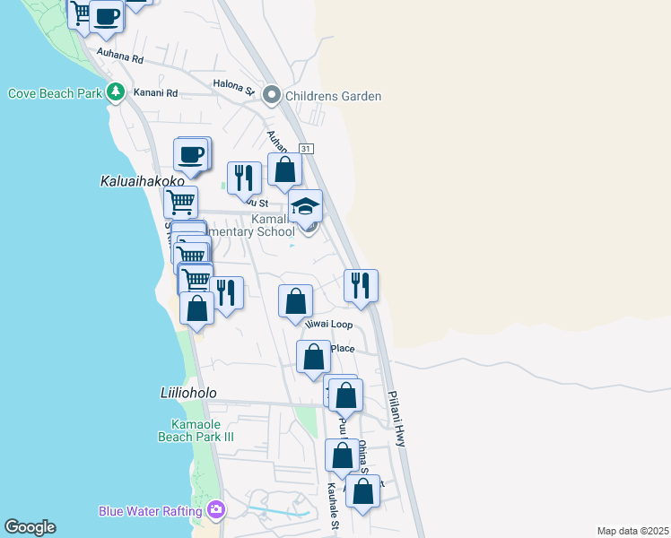 map of restaurants, bars, coffee shops, grocery stores, and more near 5 North Kukui Place in Kihei