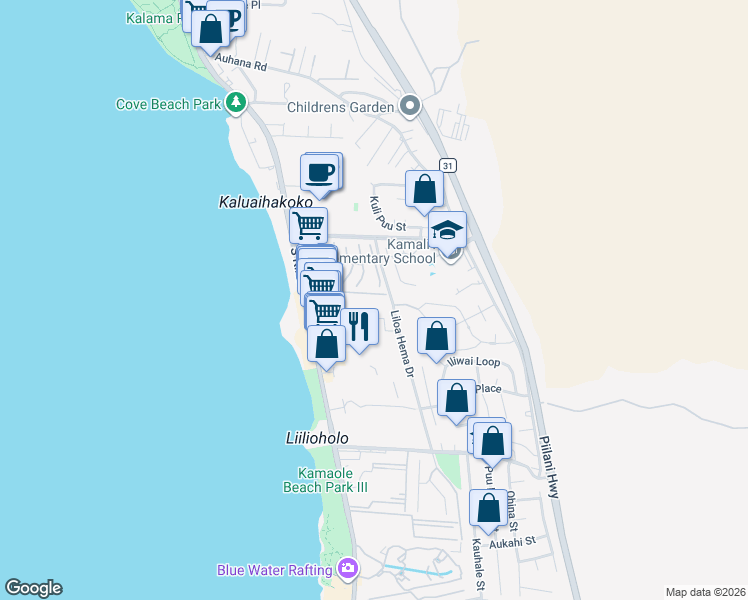 map of restaurants, bars, coffee shops, grocery stores, and more near 2441 South Kihei Road in Kihei