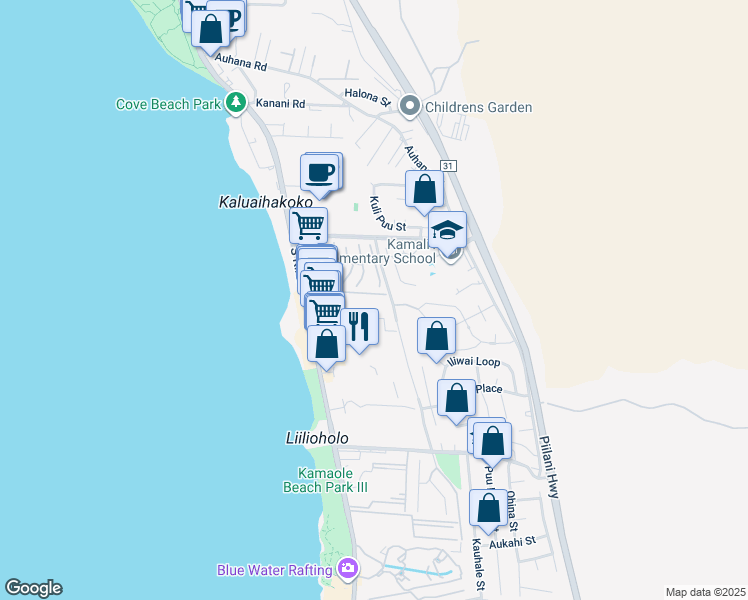 map of restaurants, bars, coffee shops, grocery stores, and more near 2387 South Kihei Road in Kihei