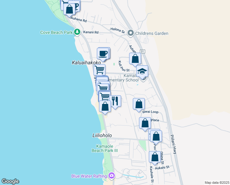 map of restaurants, bars, coffee shops, grocery stores, and more near 2387 South Kihei Road in Kihei