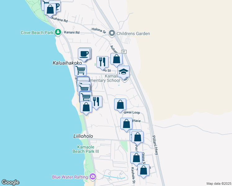 map of restaurants, bars, coffee shops, grocery stores, and more near 15 Laukahi Street in Kihei