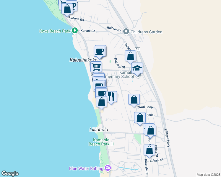 map of restaurants, bars, coffee shops, grocery stores, and more near 2387 South Kihei Road in Kihei