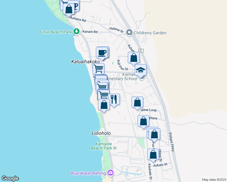 map of restaurants, bars, coffee shops, grocery stores, and more near 2387 South Kihei Road in Kihei