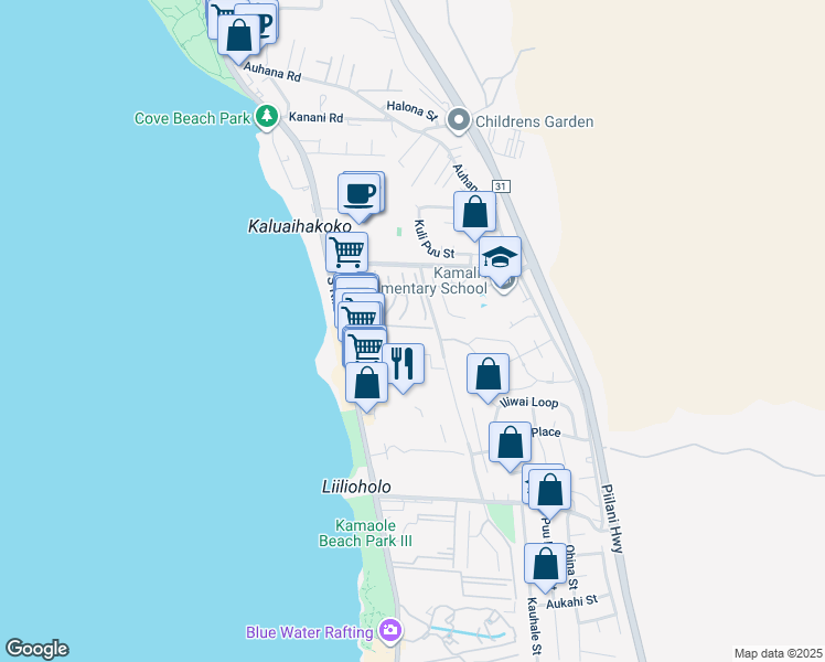 map of restaurants, bars, coffee shops, grocery stores, and more near 2387 South Kihei Road in Kihei