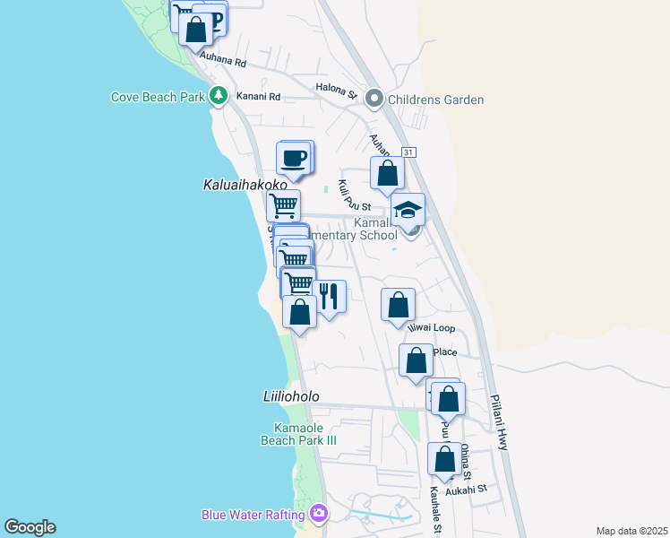 map of restaurants, bars, coffee shops, grocery stores, and more near 2387 South Kihei Road in Kihei