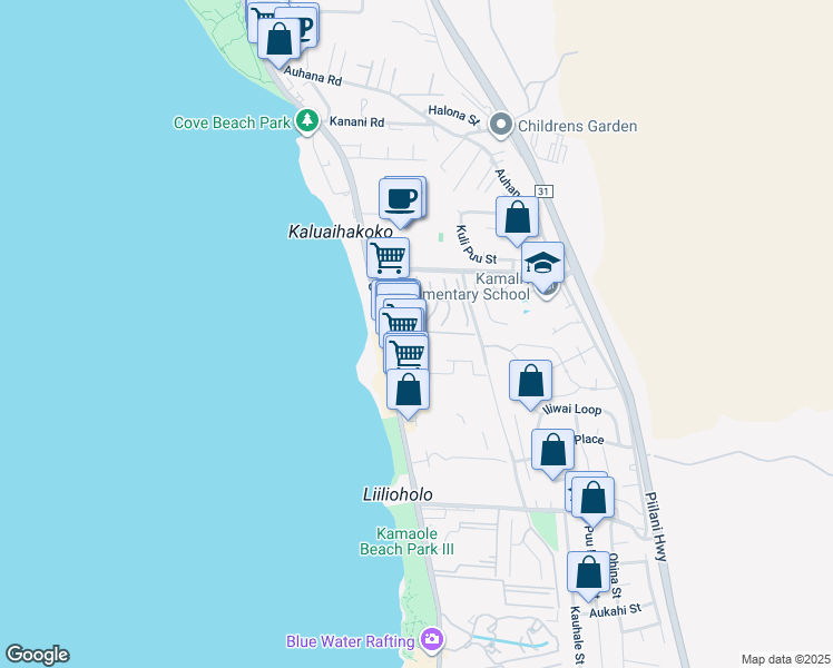 map of restaurants, bars, coffee shops, grocery stores, and more near 2387 South Kihei Road in Kihei