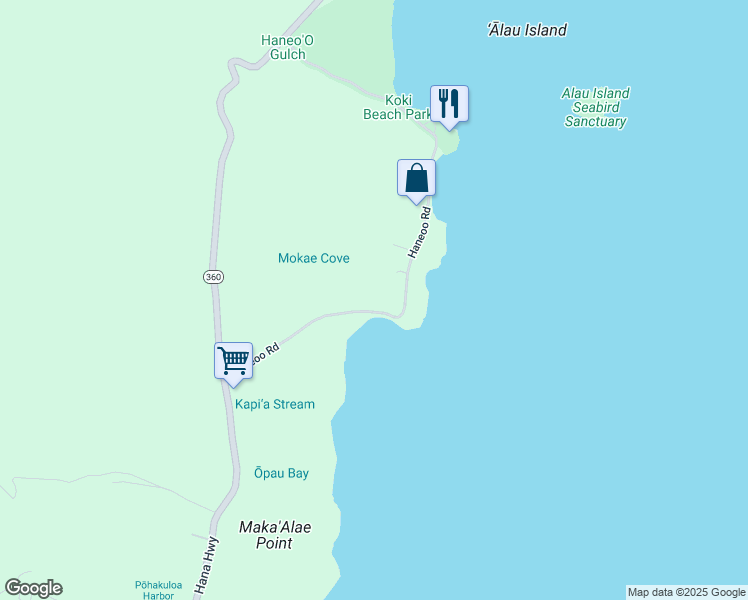 map of restaurants, bars, coffee shops, grocery stores, and more near 580 Haneoo Road in Hana