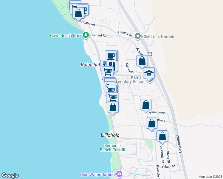 map of restaurants, bars, coffee shops, grocery stores, and more near 2385 South Kihei Road in Kihei