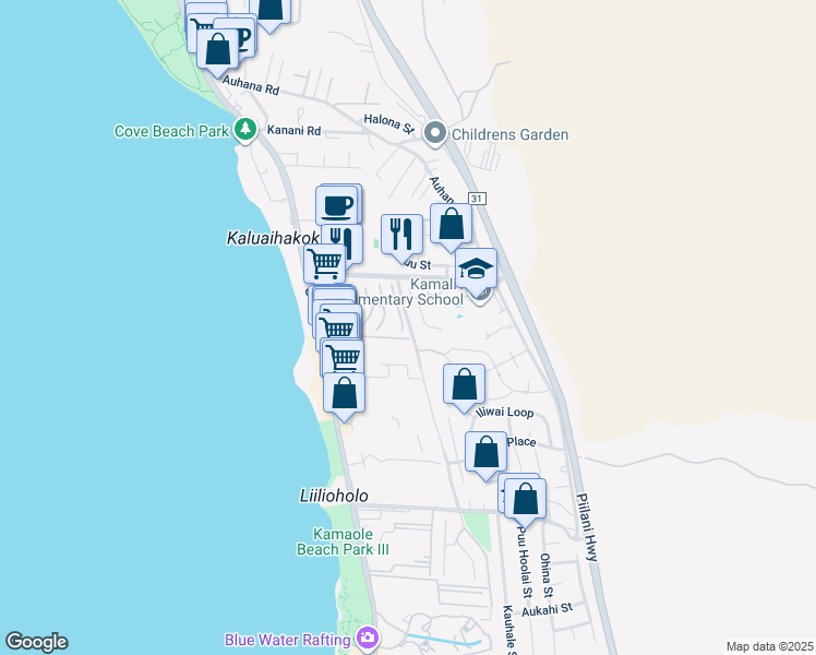 map of restaurants, bars, coffee shops, grocery stores, and more near 2385 South Kihei Road in Kihei