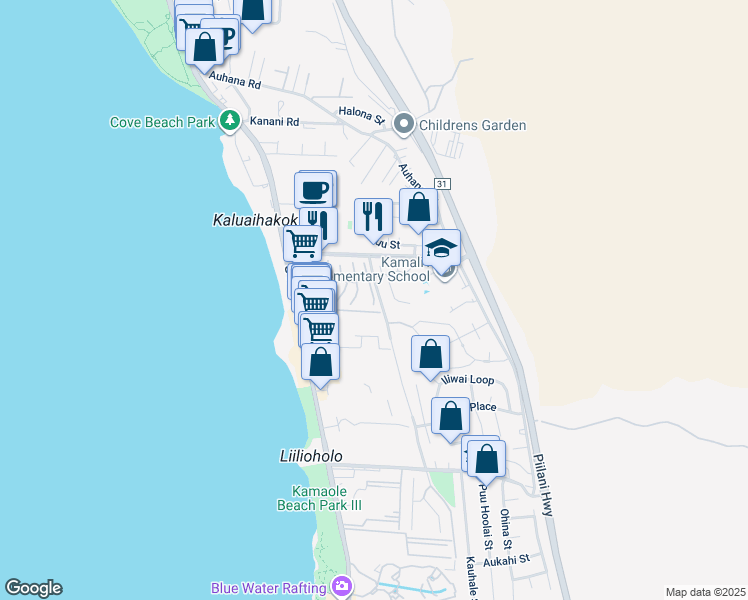 map of restaurants, bars, coffee shops, grocery stores, and more near 26 Lolupe Lane in Kihei