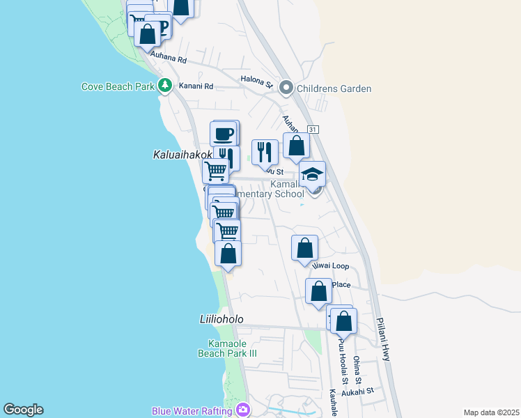 map of restaurants, bars, coffee shops, grocery stores, and more near 26 Lolupe Lane in Kihei