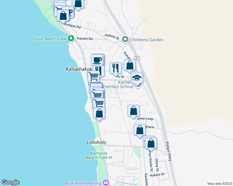 map of restaurants, bars, coffee shops, grocery stores, and more near 32 Lolupe Lane in Kihei