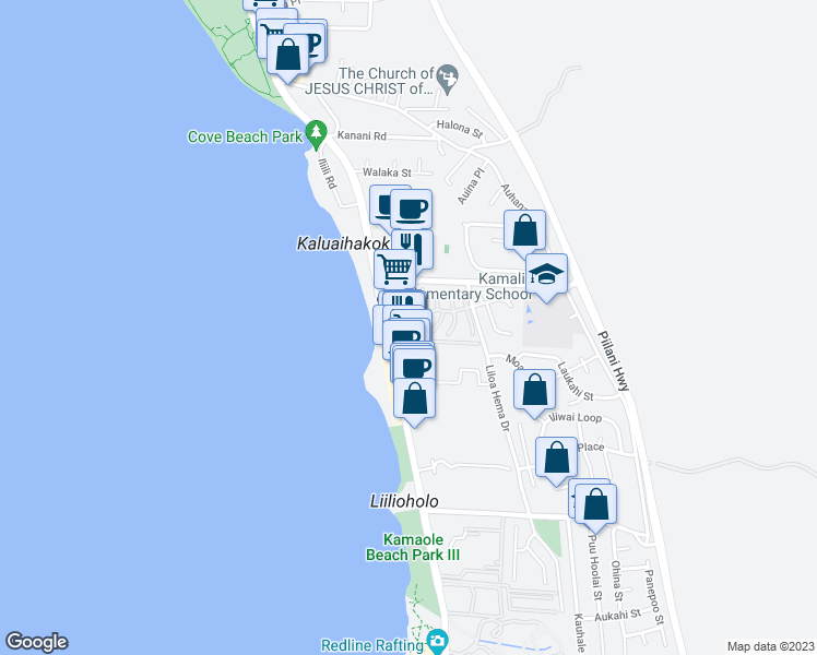 map of restaurants, bars, coffee shops, grocery stores, and more near 2385 South Kihei Road in Kihei