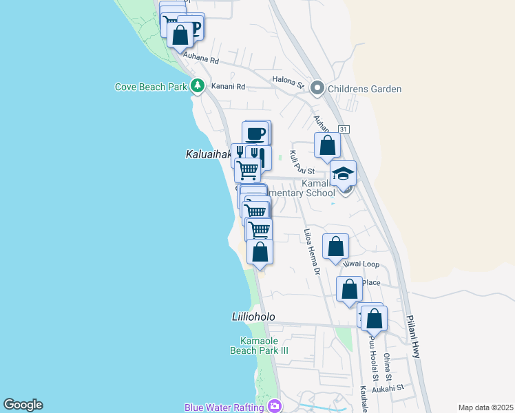 map of restaurants, bars, coffee shops, grocery stores, and more near K105 Kilolani Lane in Kihei
