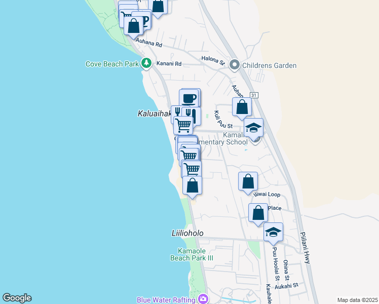 map of restaurants, bars, coffee shops, grocery stores, and more near 2385 South Kihei Road in Kihei
