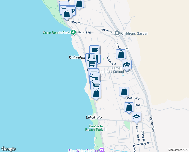 map of restaurants, bars, coffee shops, grocery stores, and more near 2385 South Kihei Road in Kihei