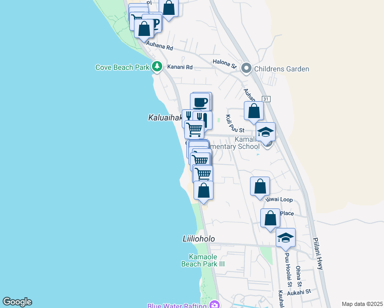 map of restaurants, bars, coffee shops, grocery stores, and more near 2381 South Kihei Road in Kihei