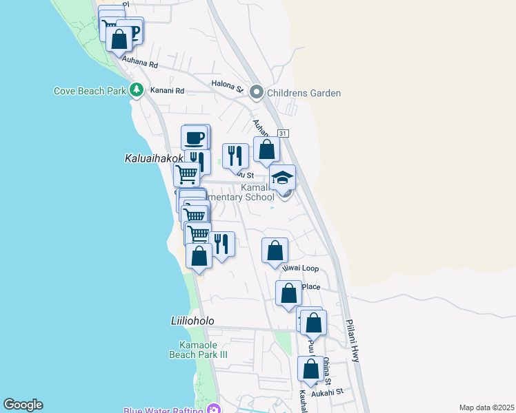 map of restaurants, bars, coffee shops, grocery stores, and more near 178 Walua Place in Kihei