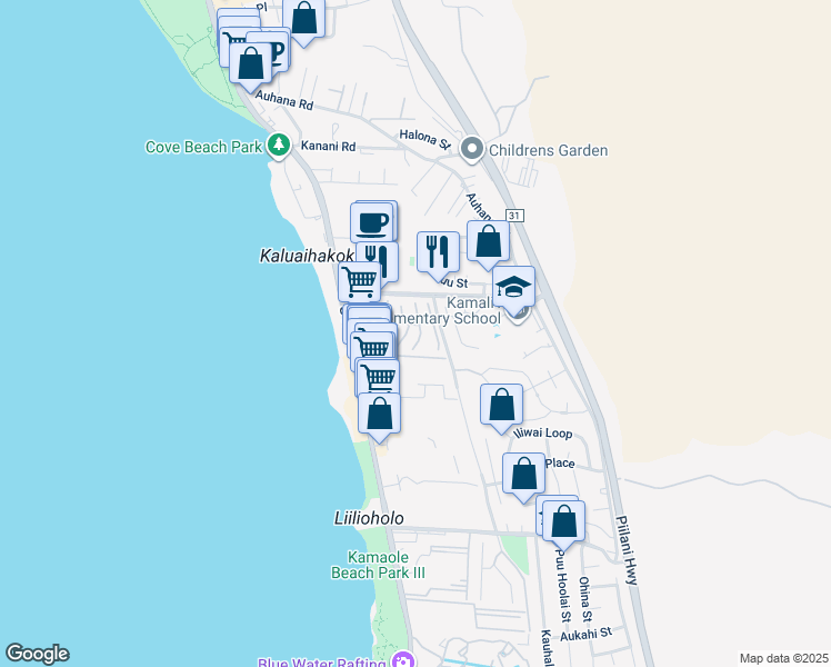 map of restaurants, bars, coffee shops, grocery stores, and more near 24 Kilolani Lane in Kihei