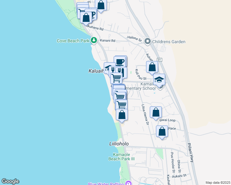 map of restaurants, bars, coffee shops, grocery stores, and more near 2381 South Kihei Road in Kihei
