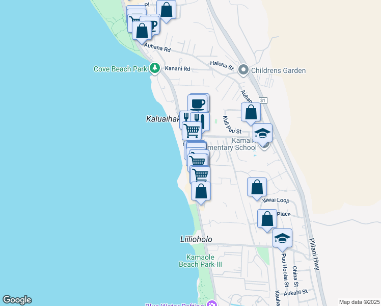 map of restaurants, bars, coffee shops, grocery stores, and more near 2381 South Kihei Road in Kihei