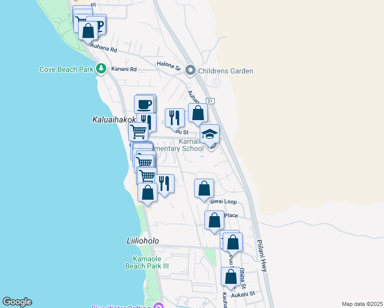 map of restaurants, bars, coffee shops, grocery stores, and more near 178 Walua Place in Kihei