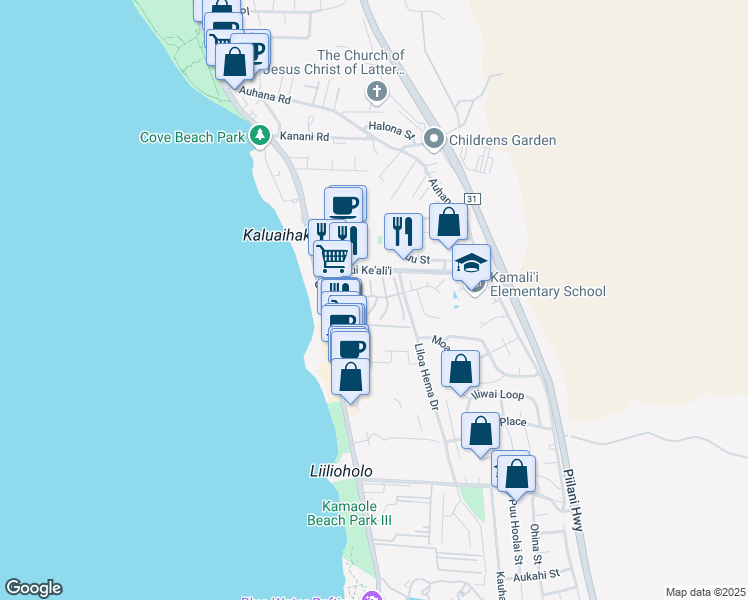 map of restaurants, bars, coffee shops, grocery stores, and more near K105 Kilolani Lane in Kihei