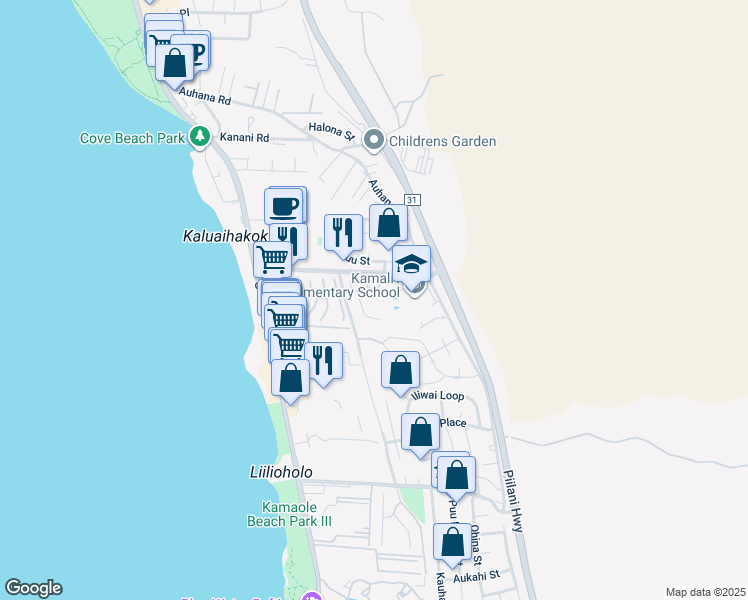 map of restaurants, bars, coffee shops, grocery stores, and more near 174 Walua Place in Kihei