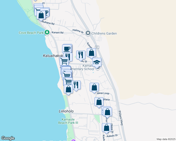 map of restaurants, bars, coffee shops, grocery stores, and more near 174 Walua Place in Kihei