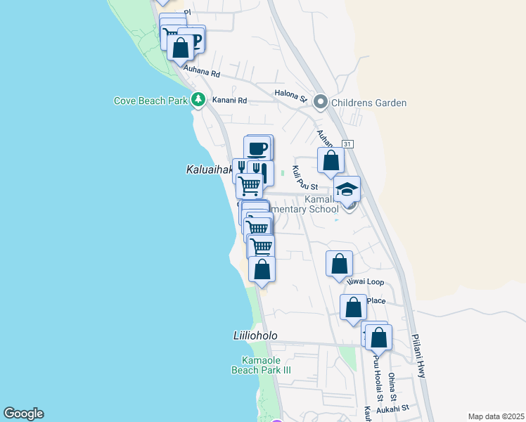 map of restaurants, bars, coffee shops, grocery stores, and more near 14 Leanihi Lane in Kihei