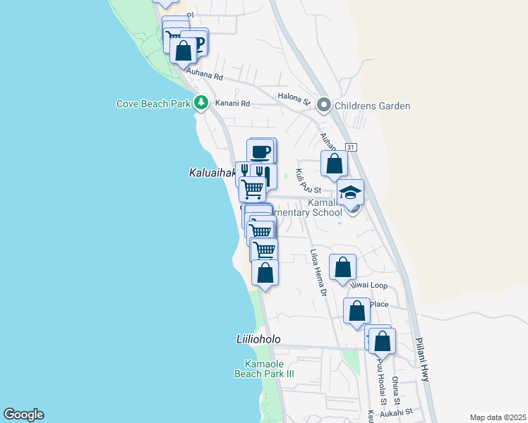 map of restaurants, bars, coffee shops, grocery stores, and more near 14 Leanihi Lane in Kihei