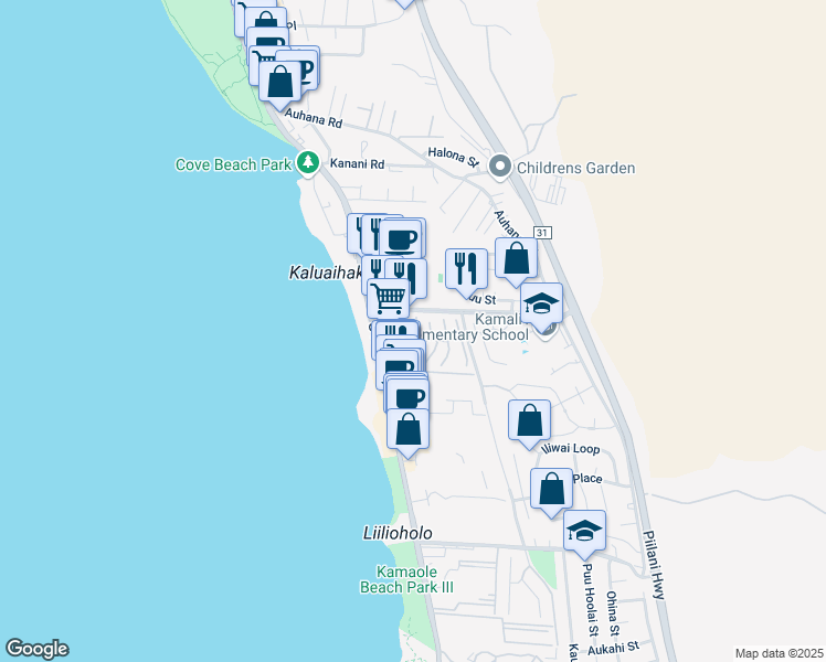 map of restaurants, bars, coffee shops, grocery stores, and more near 2 Leanihi Lane in Kihei