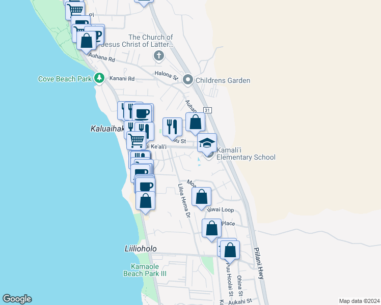 map of restaurants, bars, coffee shops, grocery stores, and more near 161 Walua Place in Kihei