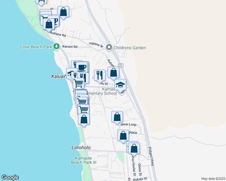 map of restaurants, bars, coffee shops, grocery stores, and more near 14 Hui Nene Way in Kihei