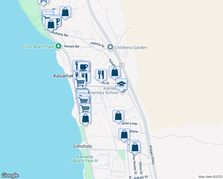 map of restaurants, bars, coffee shops, grocery stores, and more near 161 Walua Place in Kihei