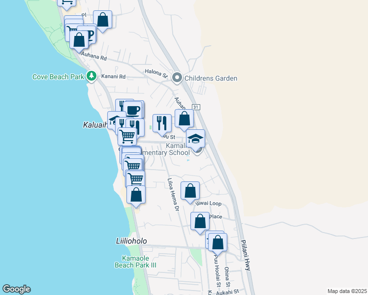 map of restaurants, bars, coffee shops, grocery stores, and more near 14 Hui Nene Way in Kihei