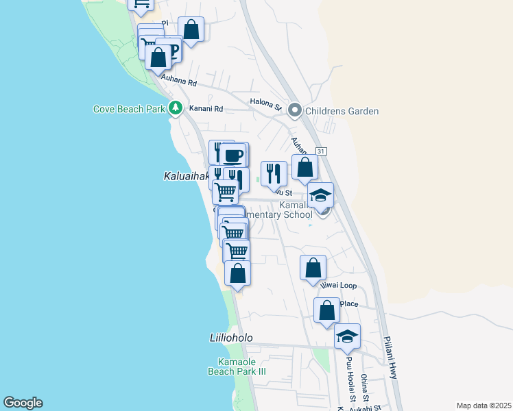 map of restaurants, bars, coffee shops, grocery stores, and more near 8 Kilolani Lane in Kihei