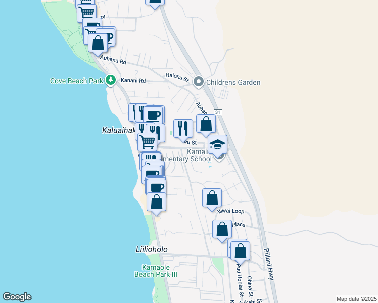 map of restaurants, bars, coffee shops, grocery stores, and more near 188 Kuli Puu Street in Kihei