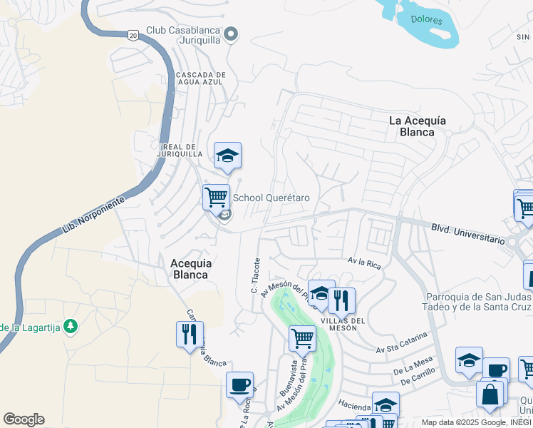 map of restaurants, bars, coffee shops, grocery stores, and more near s/n Misión de San Francisco in Santa Rosa Jáuregui