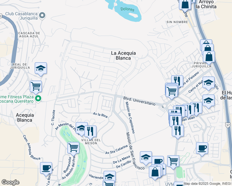 map of restaurants, bars, coffee shops, grocery stores, and more near s/n Misión de San Francisco in Santa Rosa Jáuregui